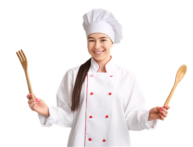 Bakery chef holding utensils