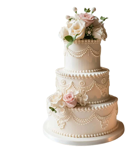Three tier wedding cake with floral decoration