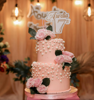 Pink floral birthday cake